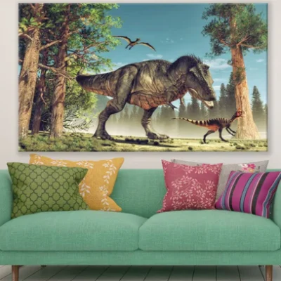 Dinosaurs in Forest Digital Paint Print 100% Australian Made