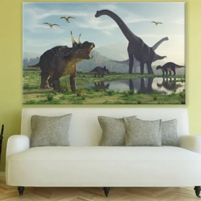 Dinosaurs in Forest Digital Paint Print 100% Australian Made