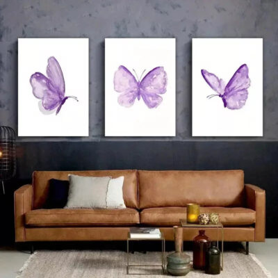 3pcs Butterfly Wall Art Set- Vibrant Purple Canvas Framed 40x60cm - High Quality Print 100% Australian Made Wall Canvas Ready to Hang