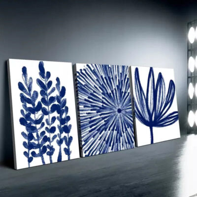 3pcs Vibrant Blue Abstract & Floral Canvas Framed 40x60cm - High Quality Print 100% Australian Made Wall Canvas Ready to Hang