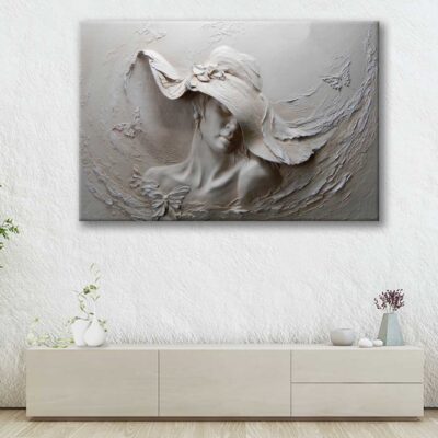 Bella Home Girl With Hat Painting Print Canvas Ready to hang