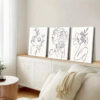 3pcs Minimalist Woman Flower Line Canvas Framed 40x60cm - High Quality Print 100% Australian Made Wall Canvas Ready to Hang