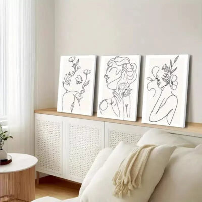 3pcs Minimalist Woman Flower Line Canvas Framed 40x60cm - High Quality Print 100% Australian Made Wall Canvas Ready to Hang
