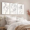 3pcs Minimalist Woman Flower Line Canvas Framed 40x60cm - High Quality Print 100% Australian Made Wall Canvas Ready to Hang - Image 3