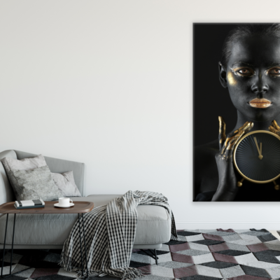 Girl Portrait Makeup Gold Clock Print 100% Australian Made
