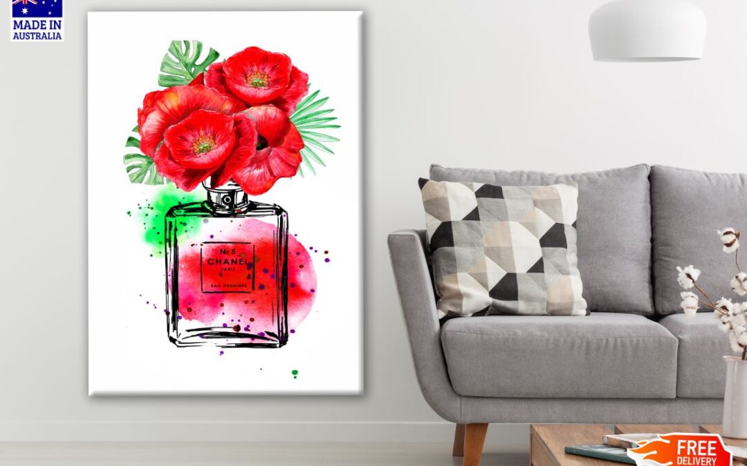 Perfume Bottle & Flowers Watercolor Painting Print 100% Australian Made