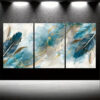 3pcs Blue & White Feathers Abstract Canvas Framed 40x60cm - High Quality Print 100% Australian Made Wall Canvas Ready to Hang - Image 2