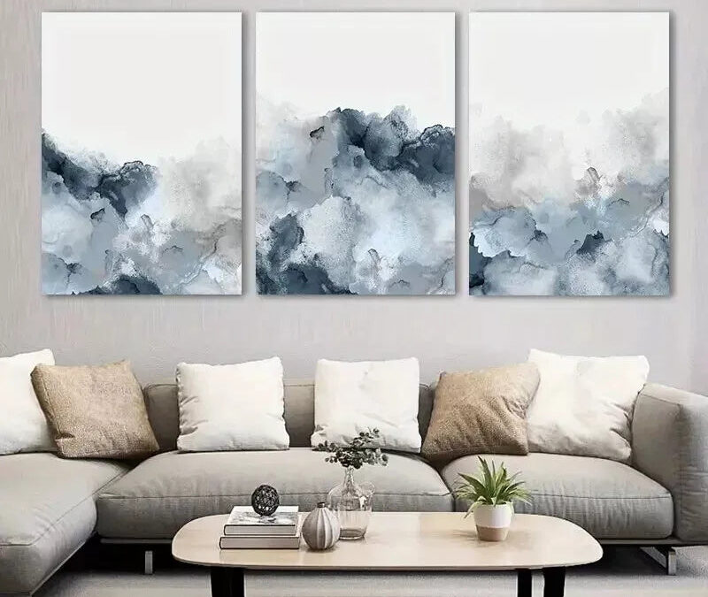 3pcs Blue Gray Wall Art Abstract Canvas Framed 40x60cm – High Quality Print 100% Australian Made Wall Canvas Ready to Hang