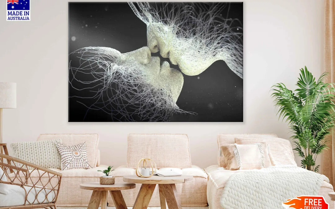 Grey Couple Love Kiss B&W Abstract Vector Art Print 100% Australian Made