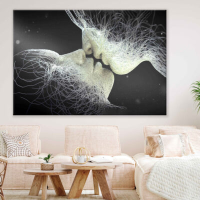 Grey Couple Love Kiss B&W Abstract Vector Art Print 100% Australian Made