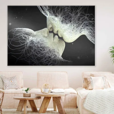 Grey Couple Love Kiss B&W Abstract Vector Art Print 100% Australian Made