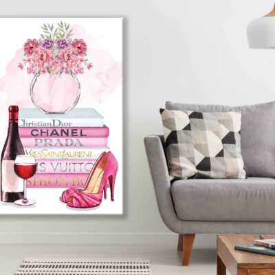 Perfume Bottle, Wine, Shoes & Fashion Books Watercolor Painting Print 100% Australian Made