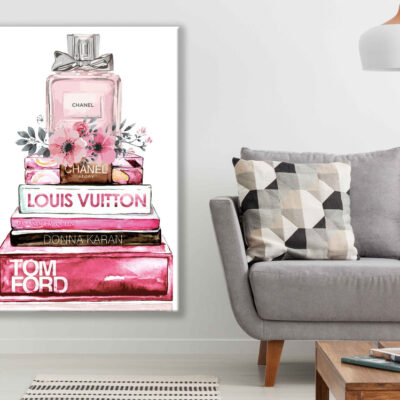 Perfume Bottle, Flowers & Fashion Books Watercolor Painting Print 100% Australian Made
