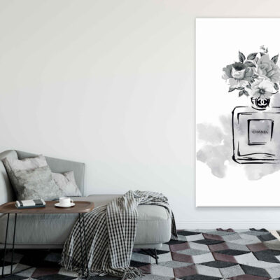 Perfume Bottle & Flowers B&W Watercolor Painting Print 100% Australian Made
