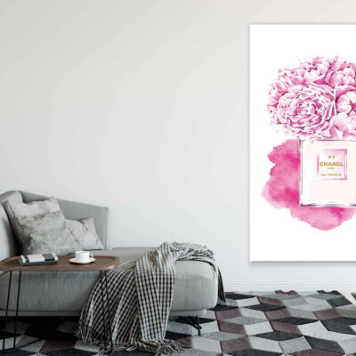 Pink Peony Flowers & Perfume Bottle Watercolor Painting Print 100% Australian Made