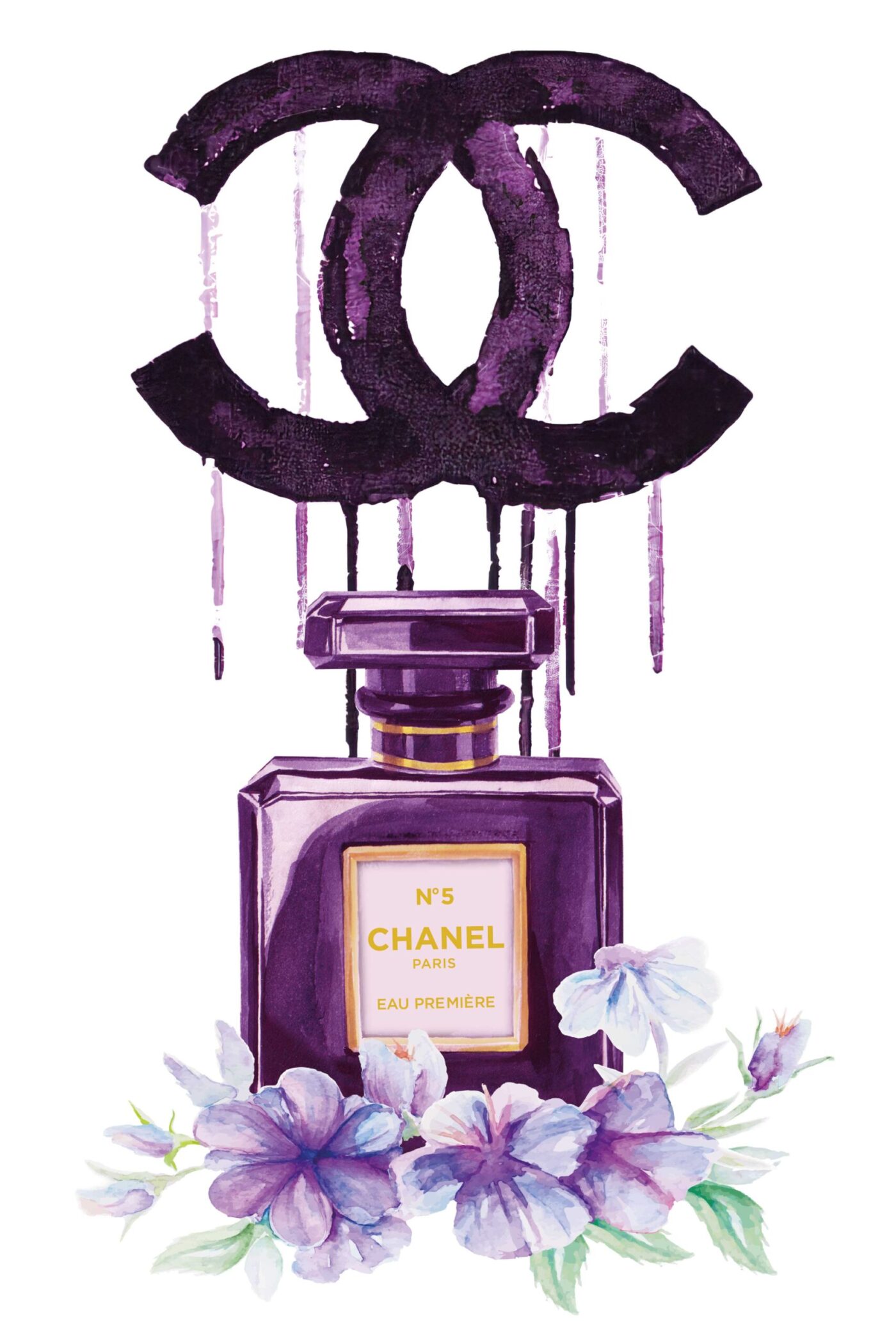 Purple Perfume Bottle & Logo Watercolor Painting Print 100% Australian Made - Image 3