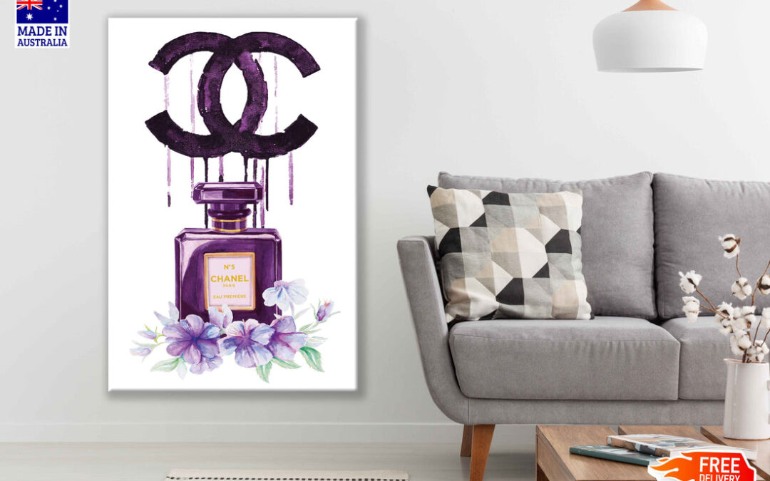 Purple Perfume Bottle & Logo Watercolor Painting Print 100% Australian Made