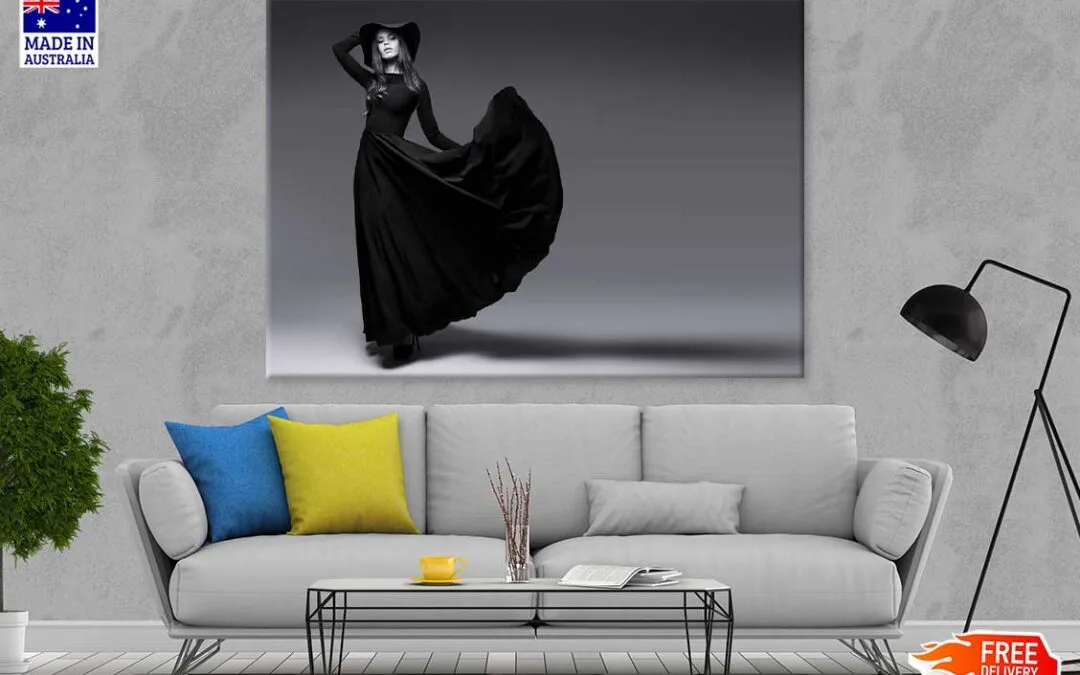 Black Medieval Dress Girl B&W View Photograph Print 100% Australian Made