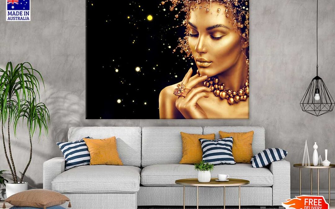 Golden Makeup Girl with Jewellery Photograph Print 100% Australian Made