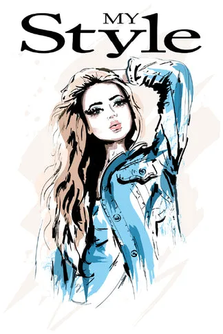 Style Woman & Jeans Jacket Vector Art Print 100% Australian Made - Image 3