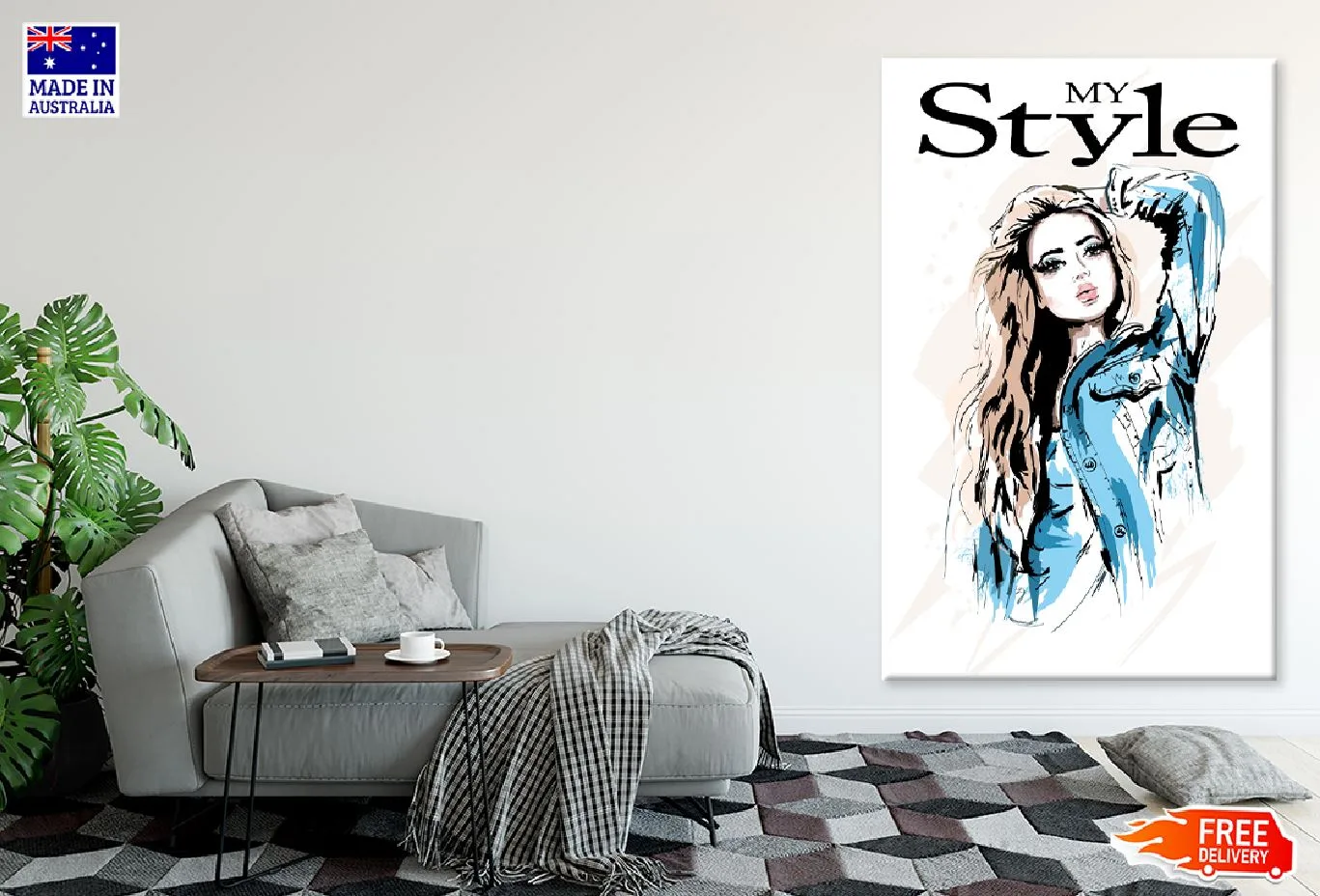 Style Woman & Jeans Jacket Vector Art Print 100% Australian Made - Image 2