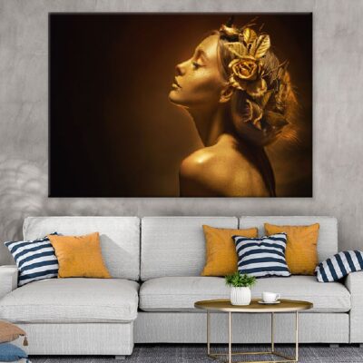 Woman in Golden Shiny Skin View Photograph Print 100% Australian Made