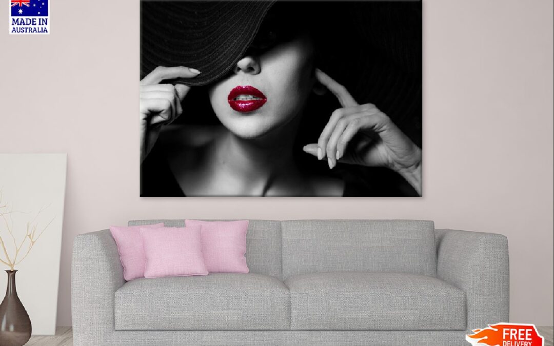 Stylish Girl with Red Lips B&W Photograph Print 100% Australian Made