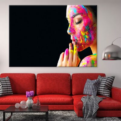 Model Girl & Colorful Face Photograph Paint Print 100% Australian Made