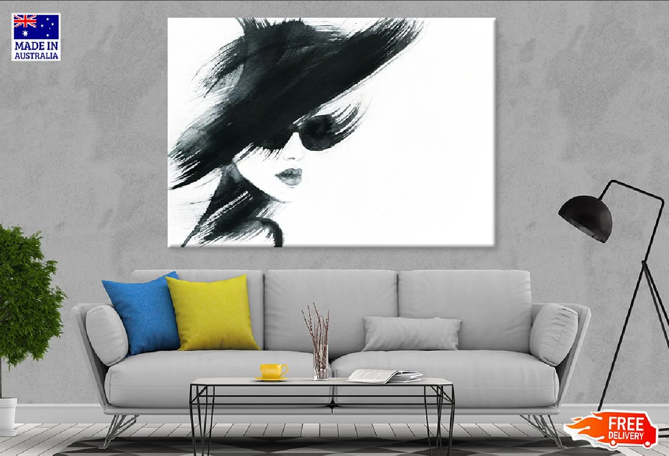 Woman with Sunglasses B&W Watercolor Painting Print 100% Australian Made - Image 2