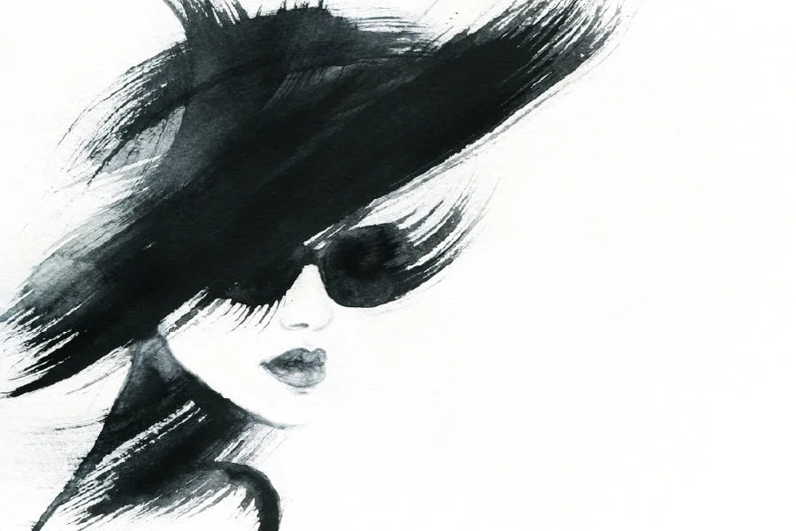Woman with Sunglasses B&W Watercolor Painting Print 100% Australian Made - Image 3
