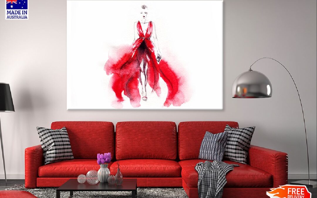 Woman in Red Dress Watercolor Painting Print 100% Australian Made