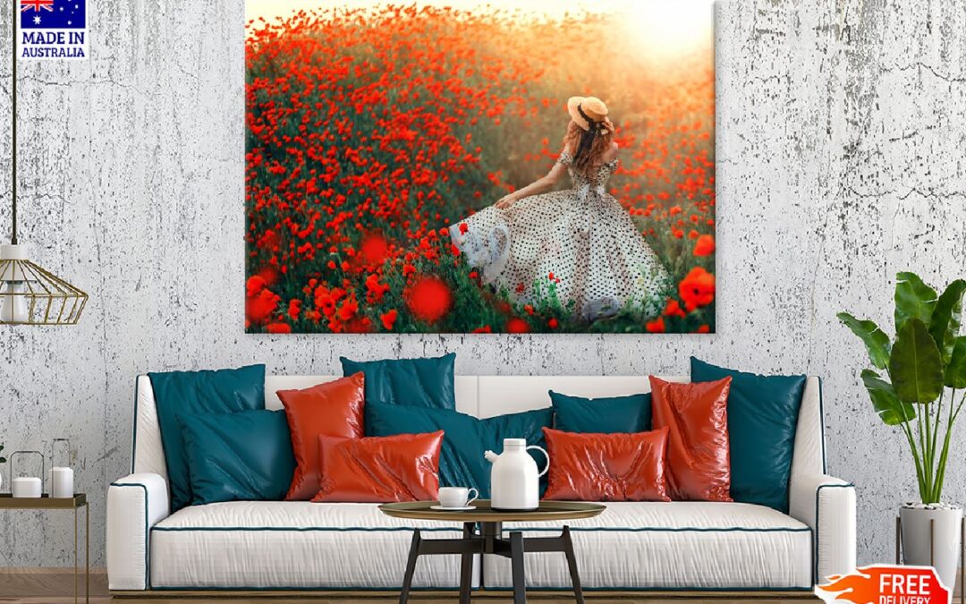 Girl & Blooming Hill Red Poppies Photograph Print 100% Australian Made