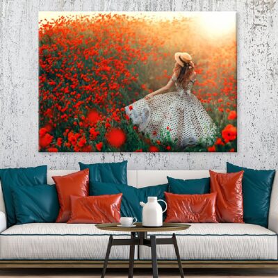 Girl & Blooming Hill Red Poppies Photograph Print 100% Australian Made