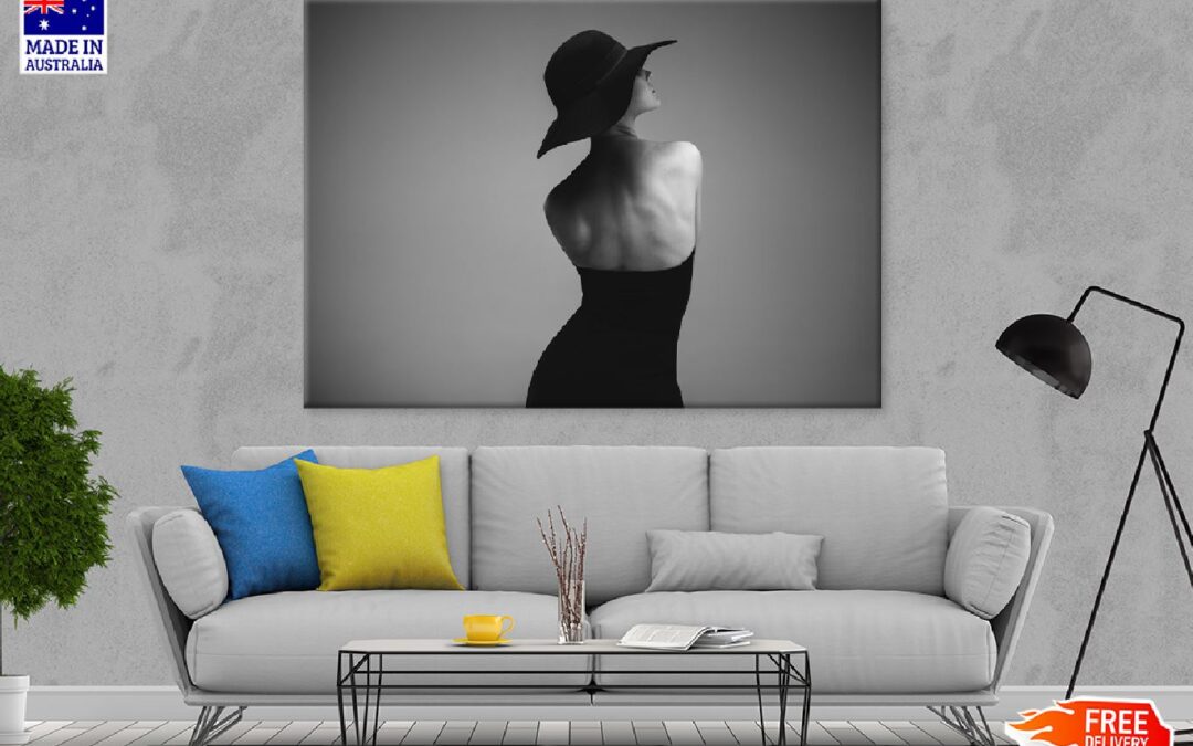 Woman in Black Dress & Hat B&W Print 100% Australian Made