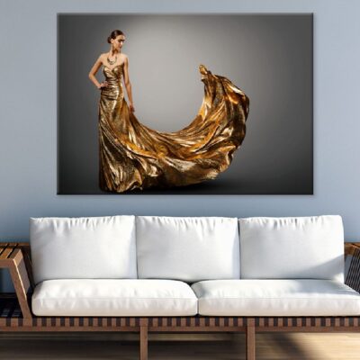 Fashion Woman in Gold Dress View Print 100% Australian Made
