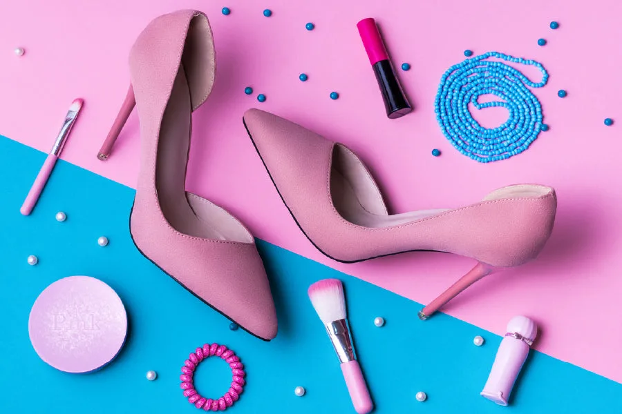 Pink Suede High Heels with Makeup Print 100% Australian Made - Image 3