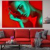 Makeup Woman in Green Neon Lights Photograph Print 100% Australian Made - Image 2