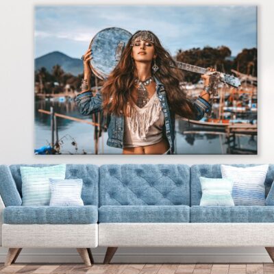 Stylish Woman with Guitar Photograph Print 100% Australian Made