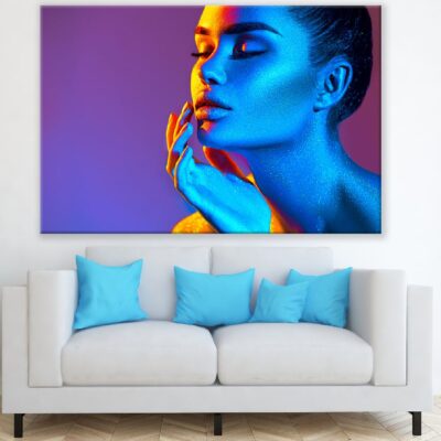 Fashion Woman in Blue Neon Lights Photograph Print 100% Australian Made