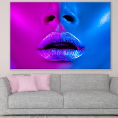 Silver Lips Woman in Blue & Purple Lights Photograph Print 100% Australian Made
