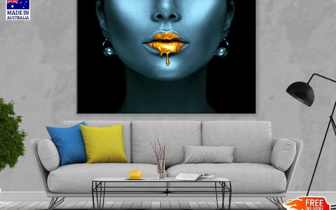 Girl with Gold Paint Drips from the Lips Photograph Print 100% Australian Made