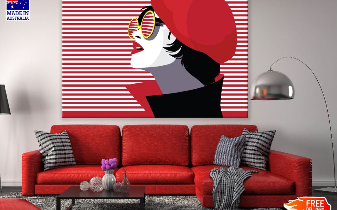 Stylish Girl with Red Hat Illustration Print 100% Australian Made