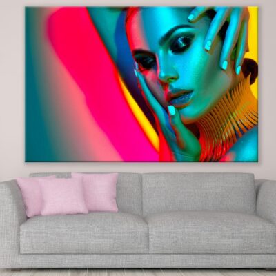 Fashion Woman Over Colourful Vivid Background Print 100% Australian Made