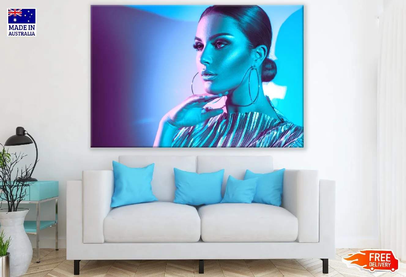 Model Woman in Colorful Lights Photograph Print 100% Australian Made - Image 2