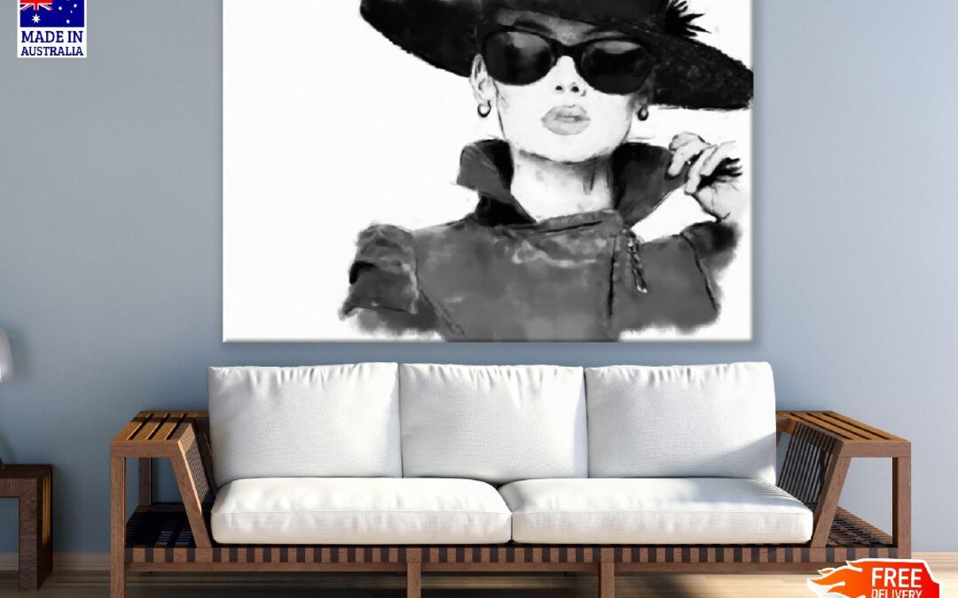 Fashion Woman Face B&W Watercolor Painting Print 100% Australian Made