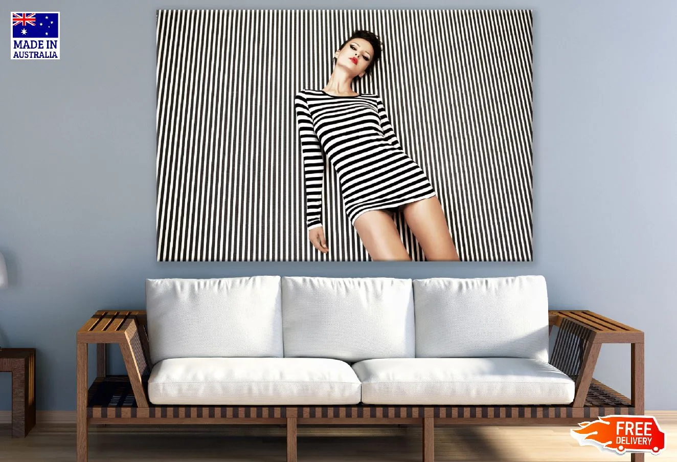 Woman in Striped Dress Photograph Print 100% Australian Made - Image 2