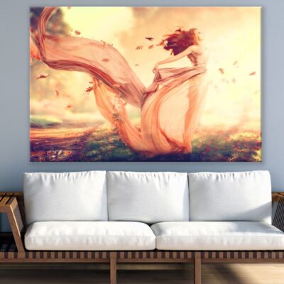 Fashion Model Lady in Windy Autumn Digital Art Print 100% Australian Made