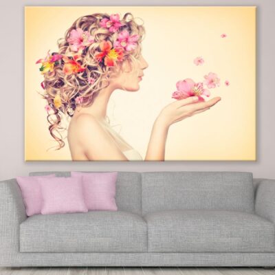 Girl Takes Flowers in Her Hands Digital Art Print 100% Australian Made