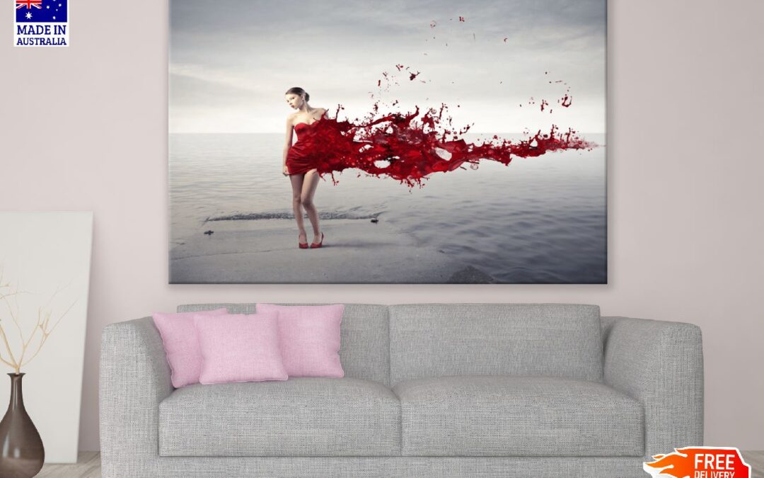Woman with Dress Melting in Red Paint Digital Art Print 100% Australian Made