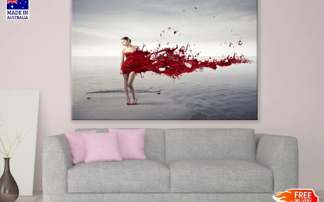 Woman with Dress Melting in Red Paint Digital Art Print 100% Australian Made